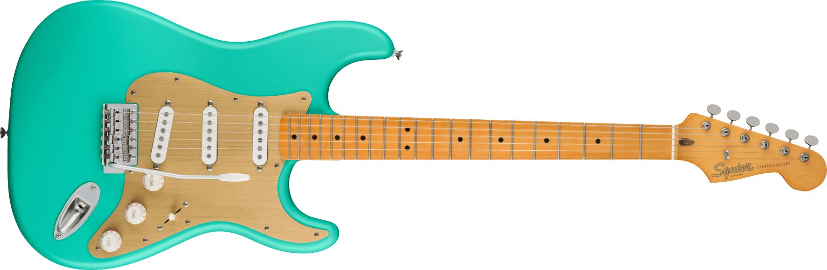 40th Anniversary Stratocaster, Vintage Edition, Maple Fingerboard, Gold Anodized Pickguard, Satin Sea Foam Green